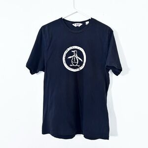 Penguin T-shirt Men’s Size L Black Penguin Stamp Logo Graphic Casual Tee